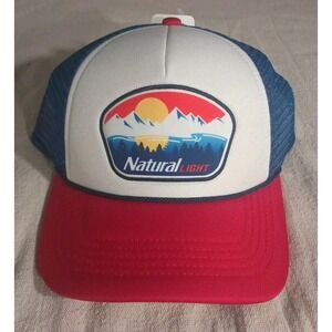 Natural Light Beer Trucker Snap Back Hat‎ H3 Headwear Red White & Blue Official